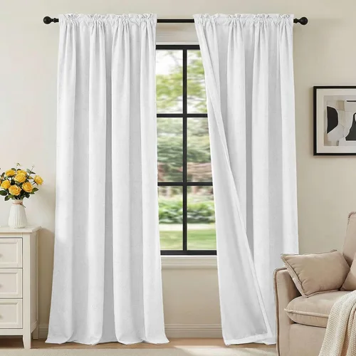 Vista 75 de H.VERSAILTEX Cortinas 100% opacas con aspecto de lino para dormitorio, bloqueo de luz completa, bolsillo para barra, cortinas de ventana gruesas