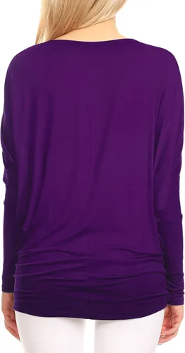 Vista 4 de Lock and Love - Camiseta de manga larga drapeada para mujer, diseño holgado y cómodo con manga dolman de murciélago, tallas S a 3XL, tallas