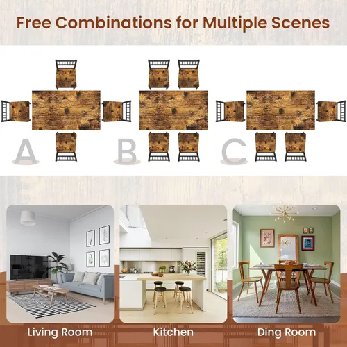 Vista 7 de Lamerge Juego de mesas de cocina para 4, juego de mesa de comedor rectangular con 4 sillas de respaldo, juego de mesa de comedor de 5 piezas