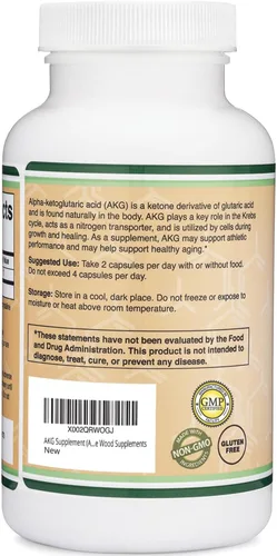 Vista 3 de Suplemento AKG (ácido alfa cetoglutárico) 1,000 mg por porción (180 cápsulas) diferente y puede ser más eficaz que AAKG