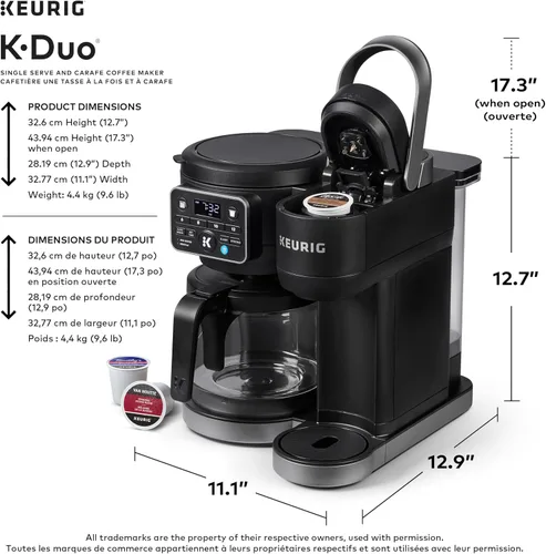 Vista 6 de Keurig K-Duo - Cafetera de una porción con cápsulas K-Cup y jarra, color negro