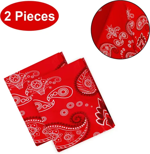 Vista 2 de PHOGARY Mantel de fiesta occidental de 2 piezas, bandana desechable con temática de vaquero, mantel de plástico con estampado de cachemira roja