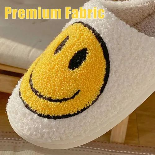 Vista 2 de Pantuflas de cara sonriente para mujeres y hombres, retro, cómodas, cálidas, suaves, mullidas, de felpa, para casa, divertidas, bonitas, sonreír