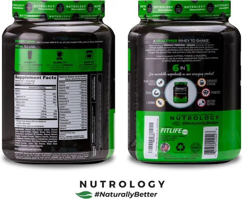 Vista 3 de Nutrology TRIPACT Proteína vegana en polvo – Proteína orgánica de guisantes, arroz y calabaza, BCAA y glutamina, batidos sustitutivos de comidas a