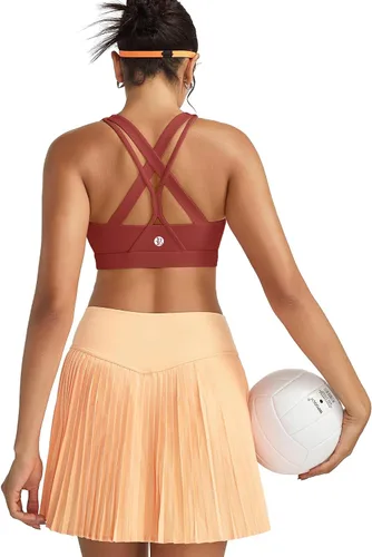 Vista 3 de RUNNING GIRL Brasier deportivo para mujer de alto soporte, espalda cruzada acolchada, brasier deportivo con tirantes delgados, brasier de yoga