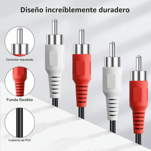 Vista 4 de Cables RCA, 2RCA macho a 2RCA macho, cable de subwoofer de audio estéreo doble blindado para cine en casa, HDTV, amplificador, sistemas de alta