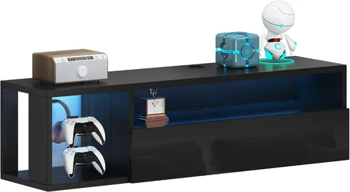 Vista 8 de DlandHome Soporte flotante para TV con luz LED, consola multimedia de 39.3 pulgadas, estante flotante para debajo del televisor con estante