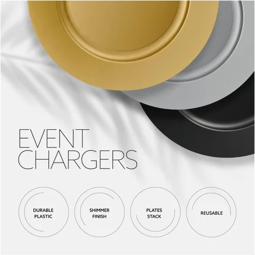 Vista 5 de ELEGANT DISPOSABLES Cargadores de fiesta negros de 13 pulgadas, platos y platos grandes, ideales para fiestas elegantes, bodas, vajilla, ideal