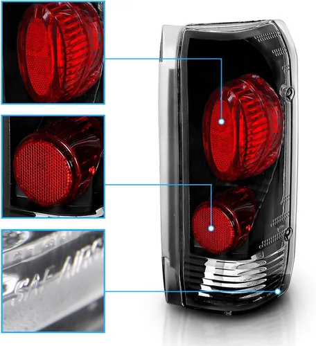 Vista 3 de AmeriLite - Juego de luces traseras de freno de repuesto color negro Euro para Ford F-Series/Bronco 1989-1996 - Lado del pasajero y del conductor