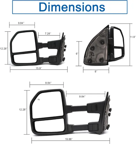 Vista 8 de JZSUPER [Estilo mejorado] Espejos de remolque aptos para camioneta Ford Super Duty F250 F350 F450 F-550 1999-2016, plegado manual, ajuste manual