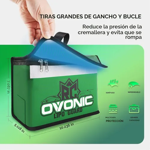 Vista 5 de OVONIC Lipo Safe Bag Bolsa ignífuga a prueba de explosiones, gran capacidad para carga y almacenamiento de batería Lipo