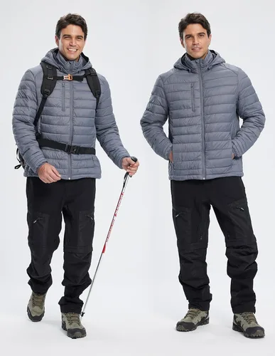 Vista 7 de fit space Chaqueta alternativa de plumón para hombre, acolchada, ligera, plegable, con capucha desmontable