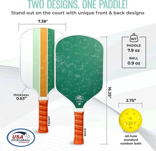 Vista 4 de Paleta de pickleball individual y juego – Palas ligeras aprobadas por USAPA, superficie de fibra de vidrio, núcleo de panal de abeja de 0.512 in