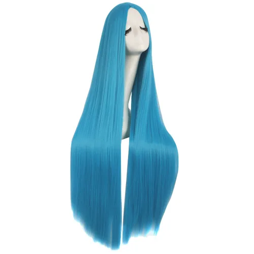 Vista 2 de Peluca de anime larga y sedosa de MapofBeauty , Azul Cian