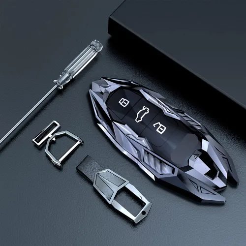 Vista 4 de Funda de metal para llavero para Audi A6 A7 A8 Q8 SQ8 E-Tron S6 S7 RS6 Q7, plateado