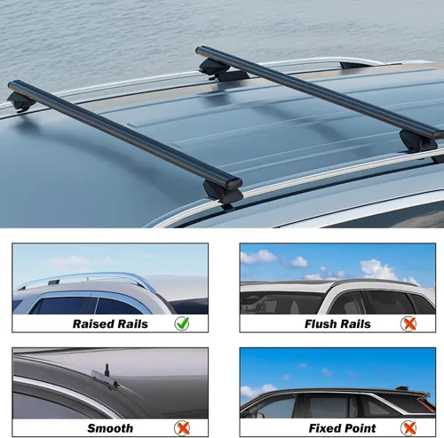 Vista 3 de COWVIE Barras cruzadas de techo de aluminio de 47 pulgadas para carriles laterales elevados, barras de carga ajustables, capacidad de carga de 165