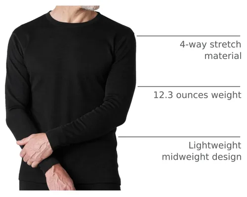 Vista 4 de LAPASA Mens 100% Merino Wool Base Layer Thermal Underwear Shirts Parte superior: Negro