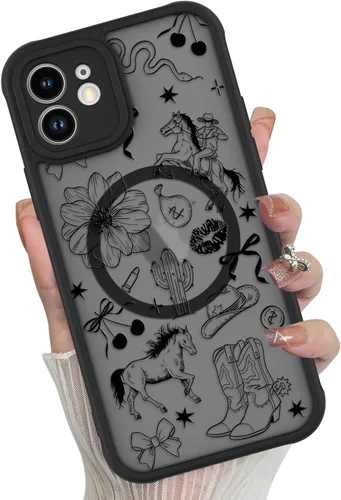 Vista 60 de Funda magnética para iPhone 17 Pro [compatible con MagSafe], bonita funda de moda con estampado de leopardo negro, translúcida, mate, parte trasera