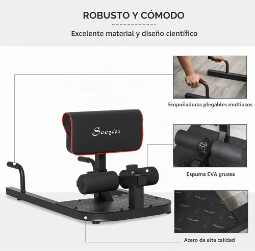 Vista 4 de Soozier 3-in-1 Padded Push Up Sit Up Deep Sissy Squat Machine Home Gym Fitness Equipment Negro