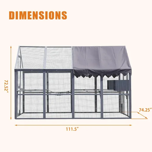 Vista 9 de Catio grande de madera para exteriores de 110 pulgadas, recintos para gatos al aire libre, cubierta resistente a la intemperie, dos puertas