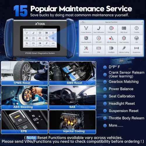 Vista 3 de Herramienta de Diagnóstico Escáner OBD2 XTOOL IP508S: Lector de Códigos para Automóviles y Camiones con 15 Reinicios, Reaprendizaje del Sensor