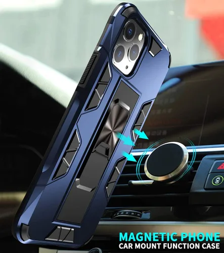 Vista 3 de Funda de grado militar para iPhone 11 Pro Max con protector de pantalla de vidrio templado, a prueba de golpes, con soporte de soporte, funda