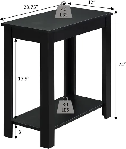 Vista 2 de Convenience Concepts Designs2Go Baja - Mesa auxiliar para silla de 23.75 pulgadas, moderna mesa de sala de estar con estante de almacenamiento Negro