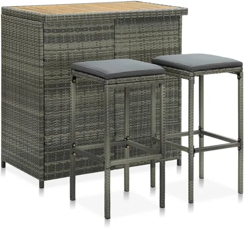 Vista 13 de Juego de barras de 3 piezas de ratán sintético rectangular marrón con marco de acero, diseño moderno para interiores y exteriores, comedor y patio