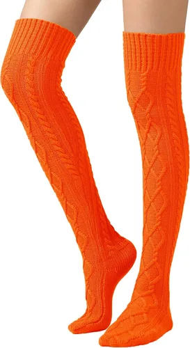 Vista 7 de SherryDC Calcetines de punto trenzado hasta el muslo para mujer, medias de bota extra largas de invierno, calentadores de piernas 1 - Blanco
