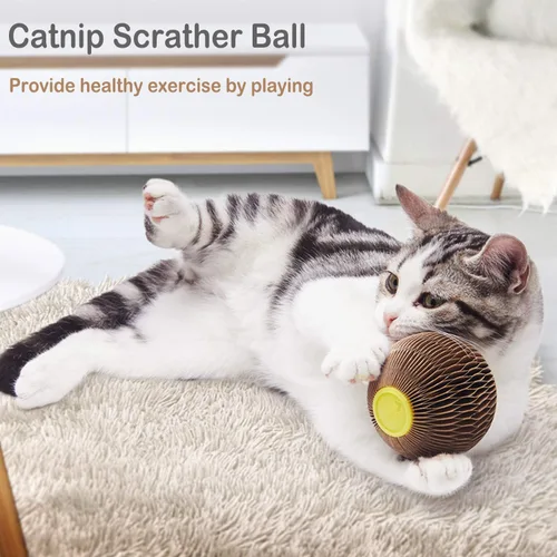 Vista 9 de AREIIA Bola de Hierba Gatera para Gatos Bola Rellenable con Rascador Fiebre Felina Juguetes para Reducir la Obesidad y la Soledad CSB01BR