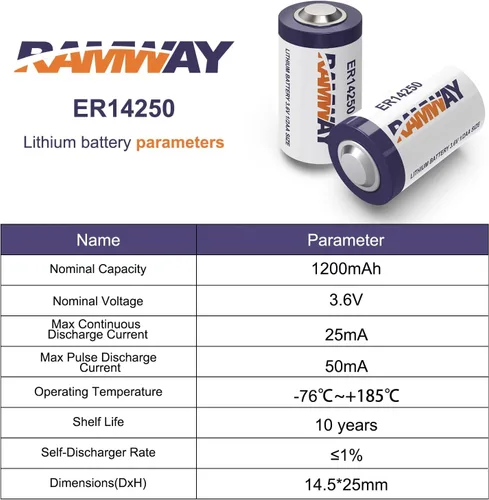Vista 5 de KBT KEEP BETTER TECH RAMWAY ER14250 - Batería de litio de 3,6 V, tamaño 1/2 AA LS14250, 1200 mAh de alta capacidad, baterías de litio Li-SOCL2