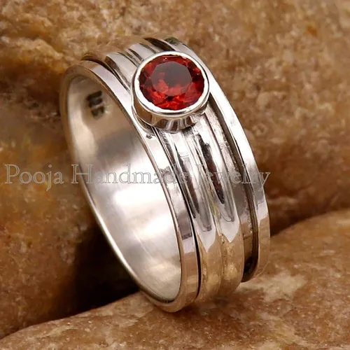 Vista 3 de garnet ring spinner rings women meditation ring wide band ring anixety ring dainty ring spinner ring boho ring fidget ring women ring gypsy ring