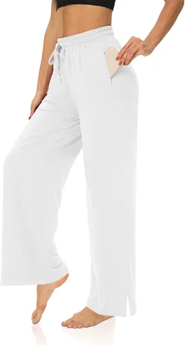 Vista 2 de DIBAOLONG Pantalones de pierna ancha para mujer pantalones de yoga sueltos con cordón cómodos pantalones de pijama palazzo con bolsillos