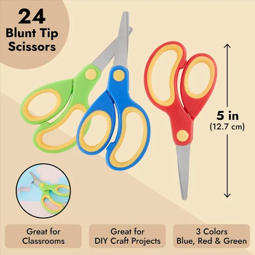 Vista 4 de Juvale Suministros escolares para niños, tijeras de punta roma, suministros escolares a granel para manualidades y actividades, tijeras de aula a