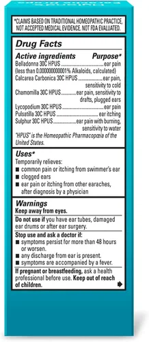 Vista 2 de Hyland's Gotas para el dolor de oído, alivio natural del oído de nadador, resfriado y gripe, síntomas de alergia, a partir de 4 años, día y noche