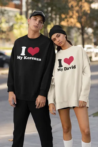 Vista 4 de Camisa personalizada con texto personalizado con foto de texto personalizada, camiseta con texto en inglés "I Heart My Girl", regalo para él y ella