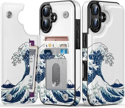 Vista 212 de LETO para iPhone 15 Pro Funda tipo cartera - Tapa tipo folio con patada - Diseños de moda - Tarjetero - Funda protectora para mujeres y niñas - 6.1