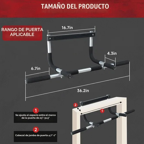 Vista 2 de leikefitness Pull-Up Bar For Door Frame Adjustable Portable Upper Body Fitness Workout For Home Gyms