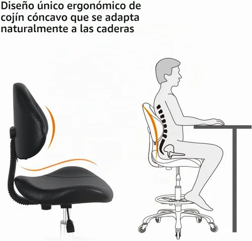 Vista 3 de Silla de dibujo giratoria con ruedas, ajustable, resistente (400 libras), soporte lumbar, silla de tareas para escritorio en casa, estudio Negro