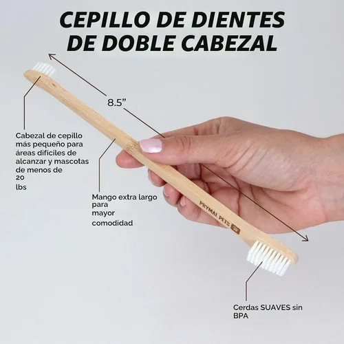 Vista 2 de Cepillo de dientes para perros y gatos, bambú de dos caras