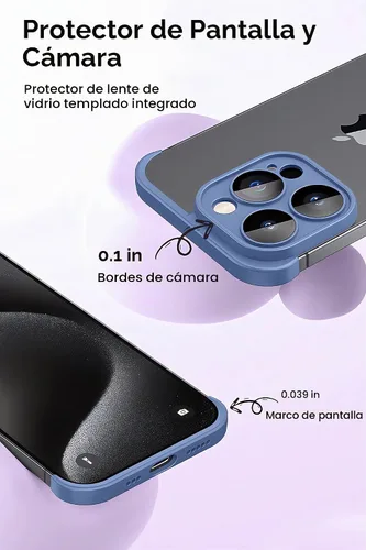 Vista 4 de LEKEVO Funda sin marco para iPhone 15 Pro Max con protector de lente de cámara, funda delgada de TPU suave a prueba de golpes, carcasa minimalista