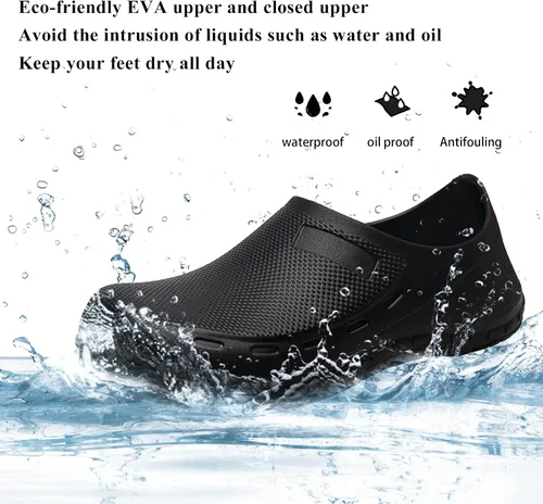 Vista 3 de Haifago Zapatos de chef antideslizantes para hombre, zuecos de trabajo de cocina resistentes al aceite, zapatos de servicio de alimentos