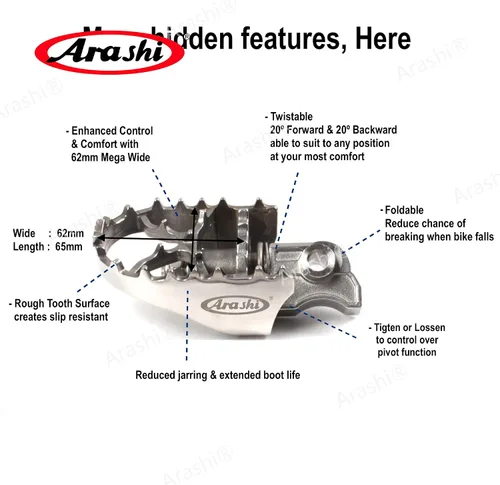 Vista 3 de Arashi Reposapiés delantero Pedal de conductor para BMW R1200GS 05-12 GSA / F650GS 2000-2007 para DAKAR / F650GS TWIN 2008-2012 / F700GS 12-17