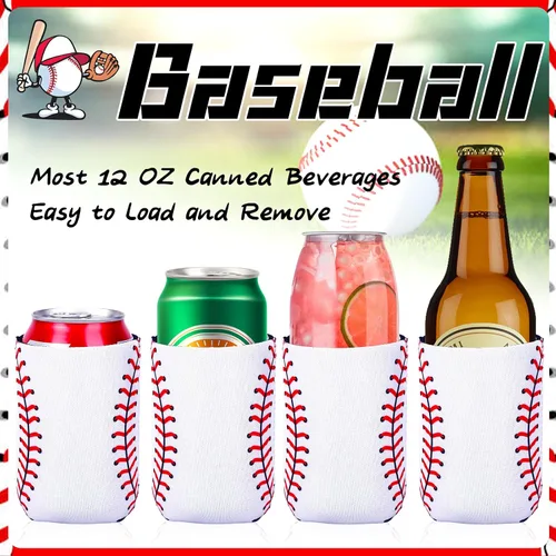 Vista 3 de 18 fundas plegables para enfriar latas de béisbol Insulated Neoprene, Beer Drink Beverage Can Bottle Cooler Sleeves, Sports Birthday Party