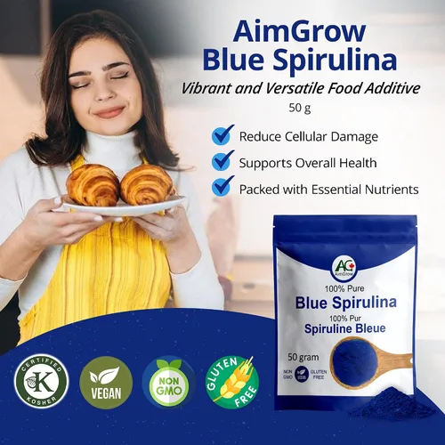 Vista 2 de Espirulina azul, polvo de espirulina azul rica en antioxidantes, sin OMG y sin gluten, 1.76 oz