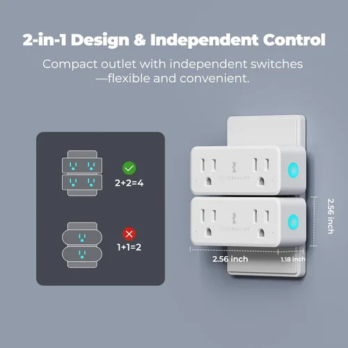Vista 3 de THIRDREALITY Zigbee - Enchufe dual inteligente, toma inteligente 2 en 1 con control independiente y monitoreo de potencia, repetidor Zigbee
