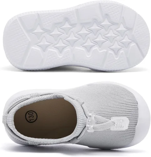 Vista 4 de MORENDL Zapatos de calcetín para caminar para bebé, 2 pies pequeños, pantuflas para niños pequeños, niñas y niños, suela suave, antideslizante