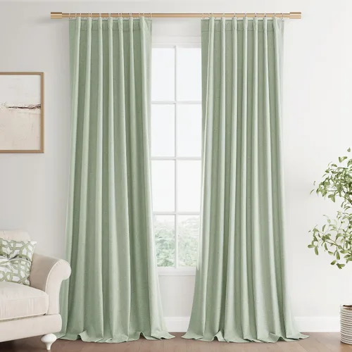 Vista 53 de Joywell - 2 cortinas de lino 100% opacas, con bolsillo para cortinero, trabilla trasera, cinta para ganchos y anillas con clip, con aislamiento