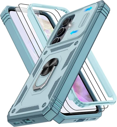 Vista 309 de Gritup Funda para Google Pixel 6 con cubierta deslizante para cámara y protector de pantalla (2 unidades), soporte de anillo giratorio 360°, funda