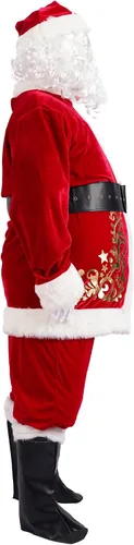 Vista 2 de Disfraz de Papá Noel para hombres y adultos, traje de Papá Noel, 11 piezas, traje de terciopelo rojo de lujo, juego de fiesta de Navidad